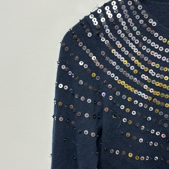 Banana Republic Cardigan Navy Blue Sequin Design Front Round Neck Size S - Picture 5 of 7